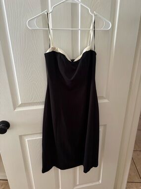 Astr Black Mini Slip Dress with Cream Trim and Chain Straps